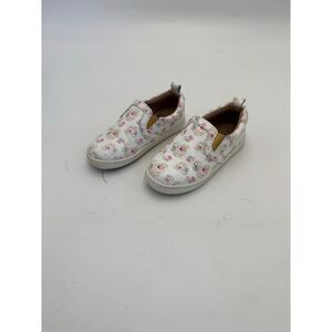 Monkey Feet Little Girl's Size 3-4Y Leather Floral Slip-On Sneakers White